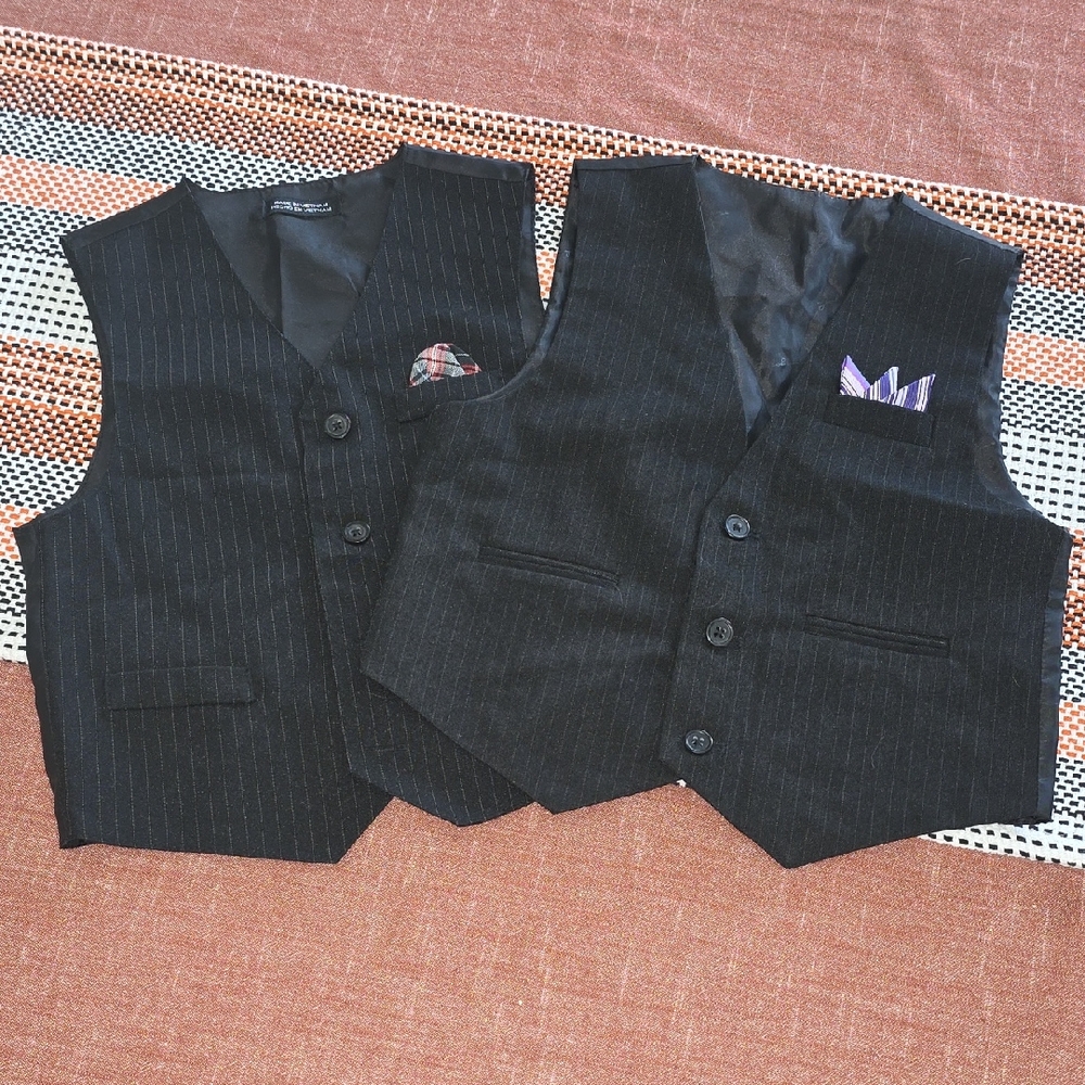 2 Stylish Black Pinstripe Kids Vests